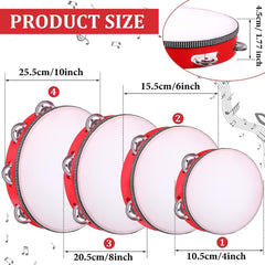 Red Wooden Handheld Tambourine with Single Row Metal Jingles