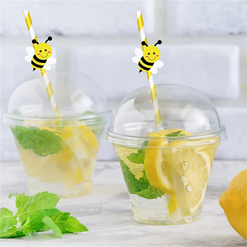 20PCS Disposable Biodegradable Small Bee Paper Straws - Party Decoration