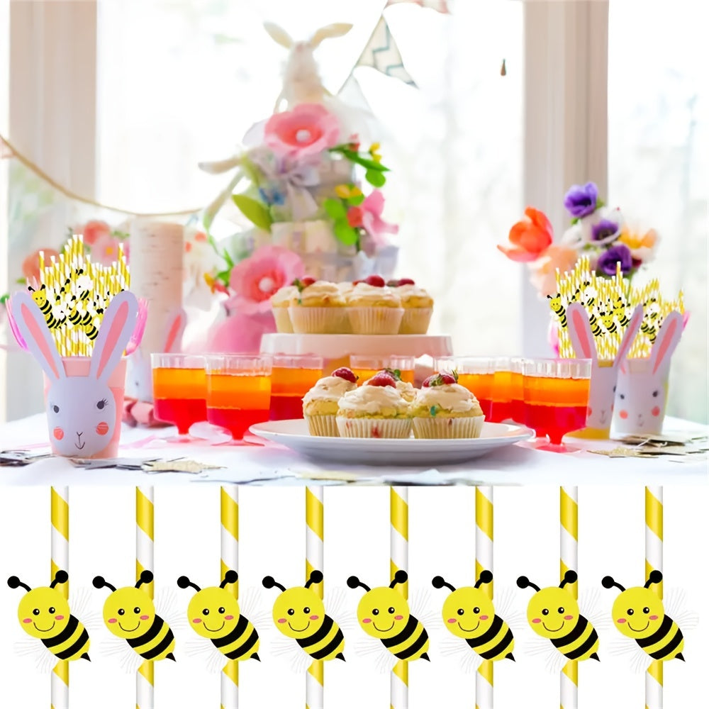 20PCS Disposable Biodegradable Small Bee Paper Straws - Party Decoration