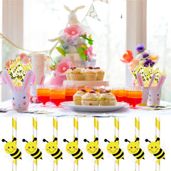 20PCS Disposable Biodegradable Small Bee Paper Straws - Party Decoration