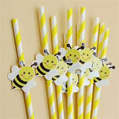 20PCS Disposable Biodegradable Small Bee Paper Straws - Party Decoration