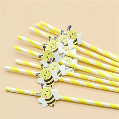 20PCS Disposable Biodegradable Small Bee Paper Straws - Party Decoration