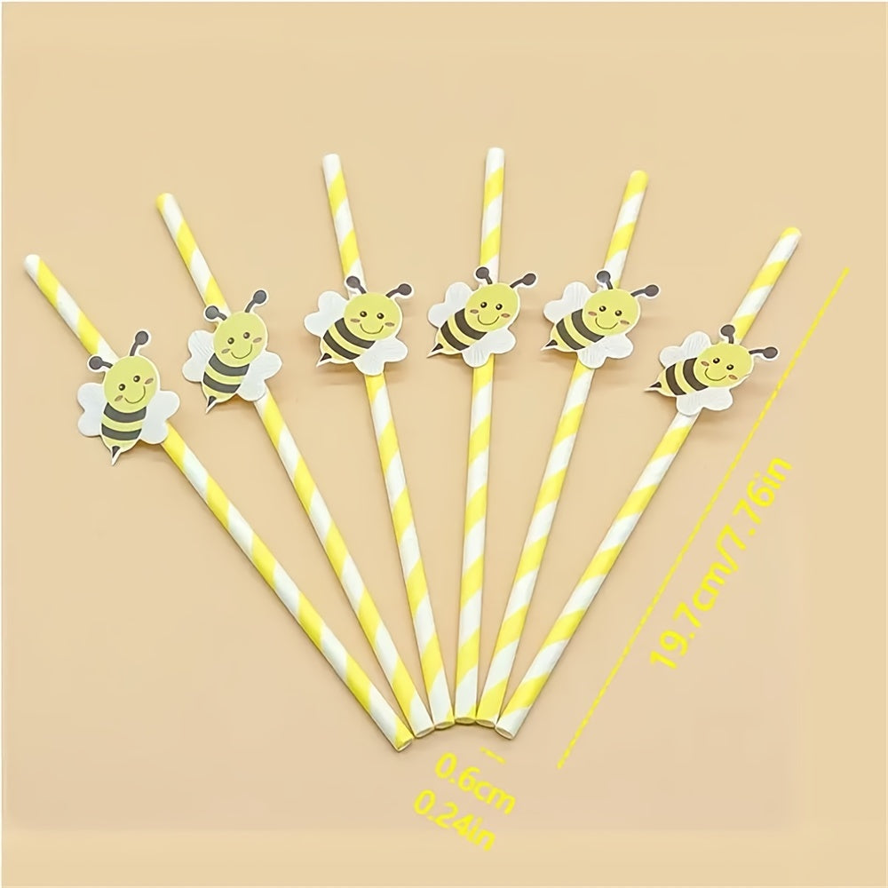 20PCS Disposable Biodegradable Small Bee Paper Straws - Party Decoration