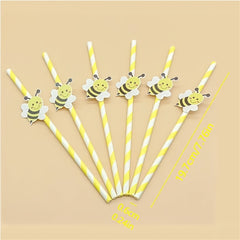 20PCS Disposable Biodegradable Small Bee Paper Straws - Party Decoration