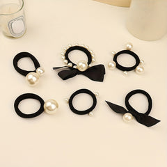 5pcs Faux Pearl Hair Tie Bowknot Hair Rope Ponytail Holder Hair Accessories