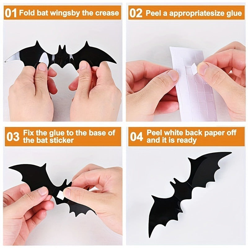 12pcs 3D PVC Bat Halloween Decoration Scary Decor Props Wall Sticker