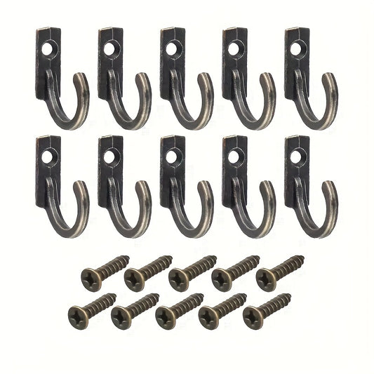 10pcs Small Coat Hooks Bronze Single Hooks With Screws