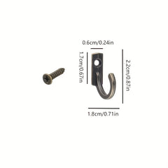 10pcs Small Coat Hooks Bronze Single Hooks With Screws
