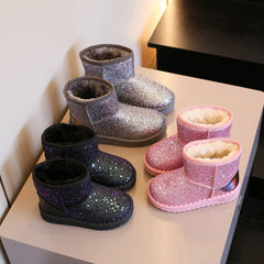 Sequin Slip On Snow Boots Girls Warm Fleece Outdoor Winter