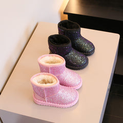 Sequin Slip On Snow Boots Girls Warm Fleece Outdoor Winter
