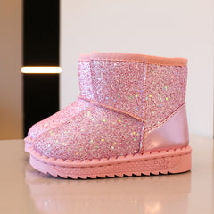 Sequin Slip On Snow Boots Girls Warm Fleece Outdoor Winter