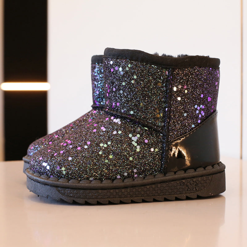 Sequin Slip On Snow Boots Girls Warm Fleece Outdoor Winter