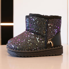 Sequin Slip On Snow Boots Girls Warm Fleece Outdoor Winter