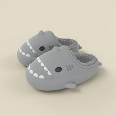 Cartoon Shark Fleece House Shoes For Boys Non Slip Soft Indoor Shoes