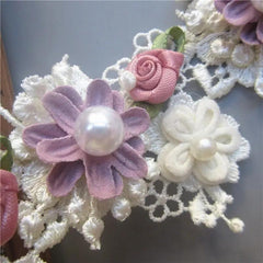 Faux Pearl Rose Flower Lace Trim Ribbon - DIY Sewing Crafts Bags Clothes Costume
