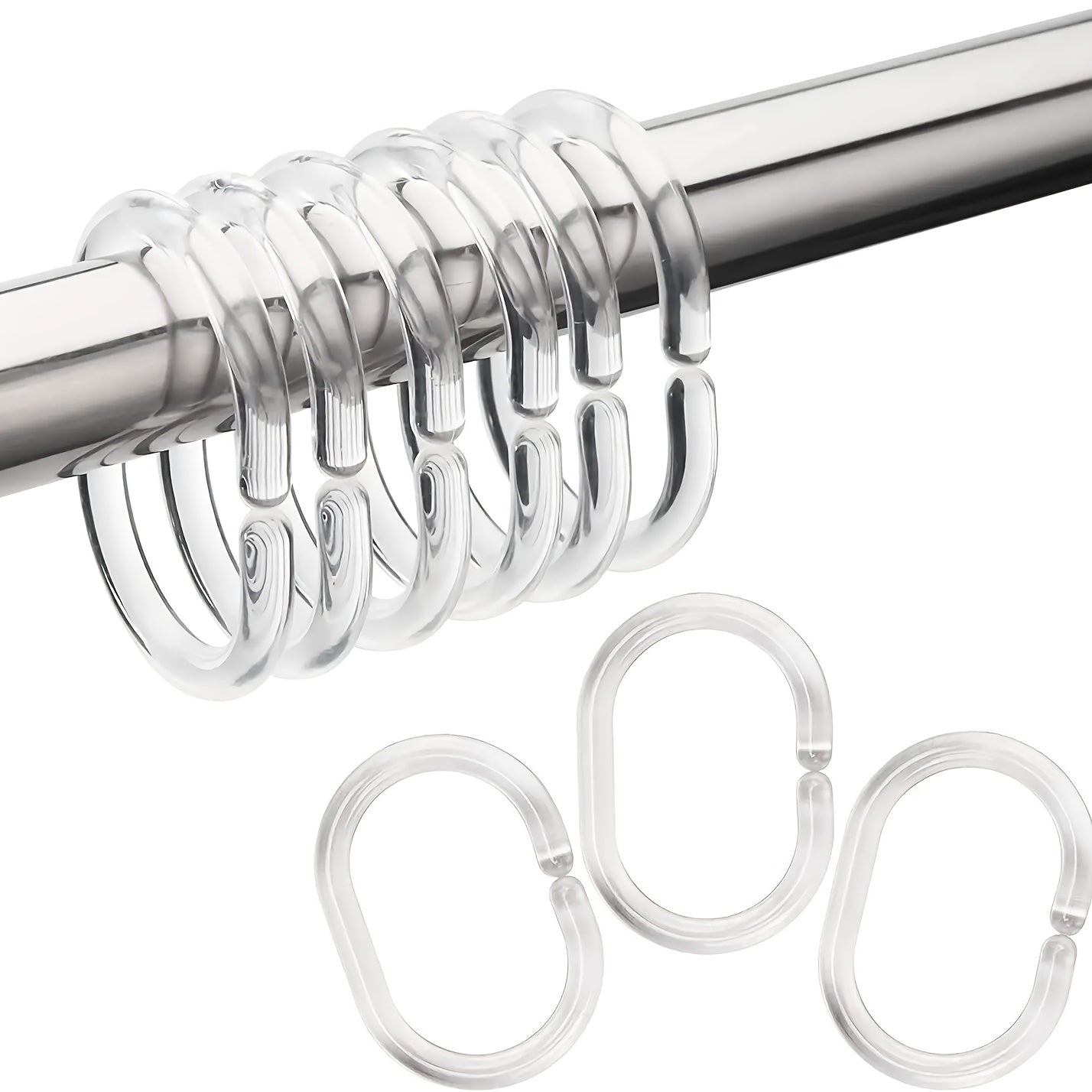 12pcs Clear C Shower Curtain Rings Strong Hooks Easy Installation