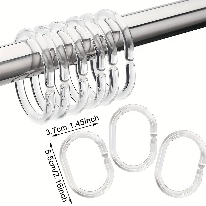 12pcs Clear C Shower Curtain Rings Strong Hooks Easy Installation