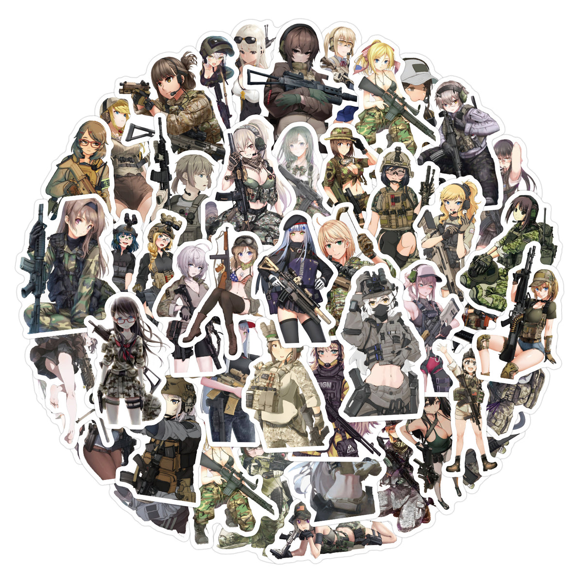 60pcs Camouflage Female Soldier Stickers DIY Skateboard Guitar Cup