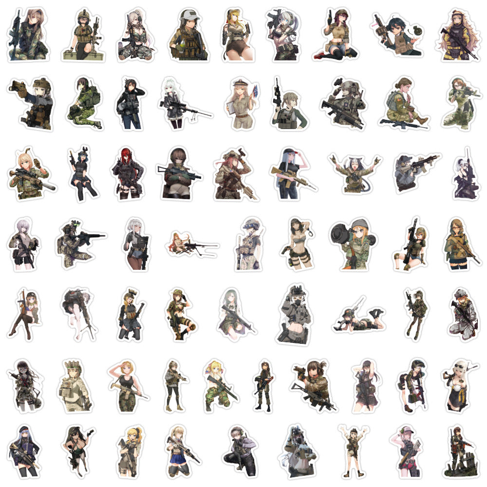 60pcs Camouflage Female Soldier Stickers DIY Skateboard Guitar Cup