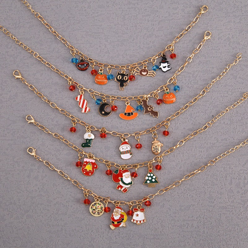 Christmas Bracelet Santa Elk Snowman Red Crystal Holiday Gift