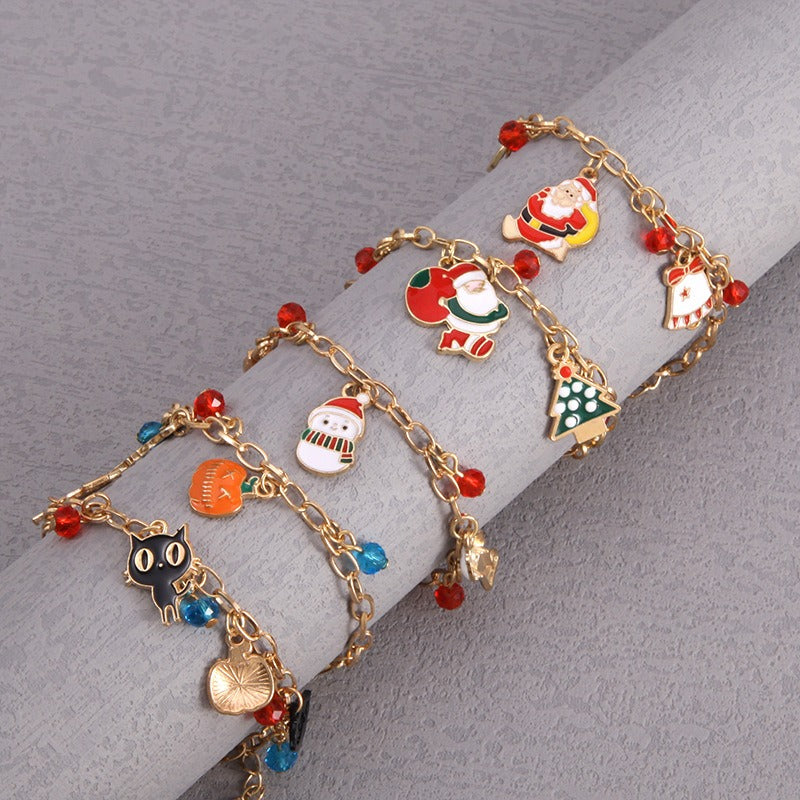 Christmas Bracelet Santa Elk Snowman Red Crystal Holiday Gift