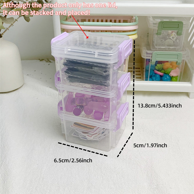 3pcs Small Storage Box Organizer Case Transparent Stackable Container