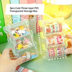 3pcs Small Storage Box Organizer Case Transparent Stackable Container