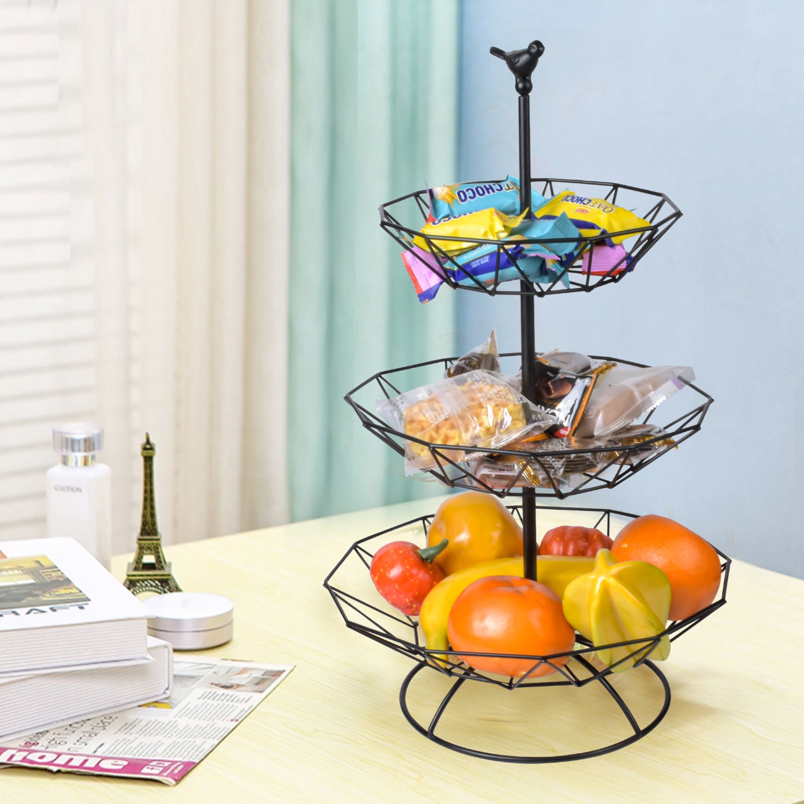 3 Tier Fruit Basket Metal Storage Rack Organizer Decorative Kitchen Display