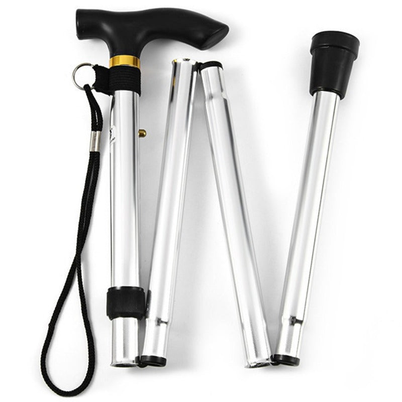 Foldable Walking Stick Adjustable Height Trekking Pole Rubber Tip
