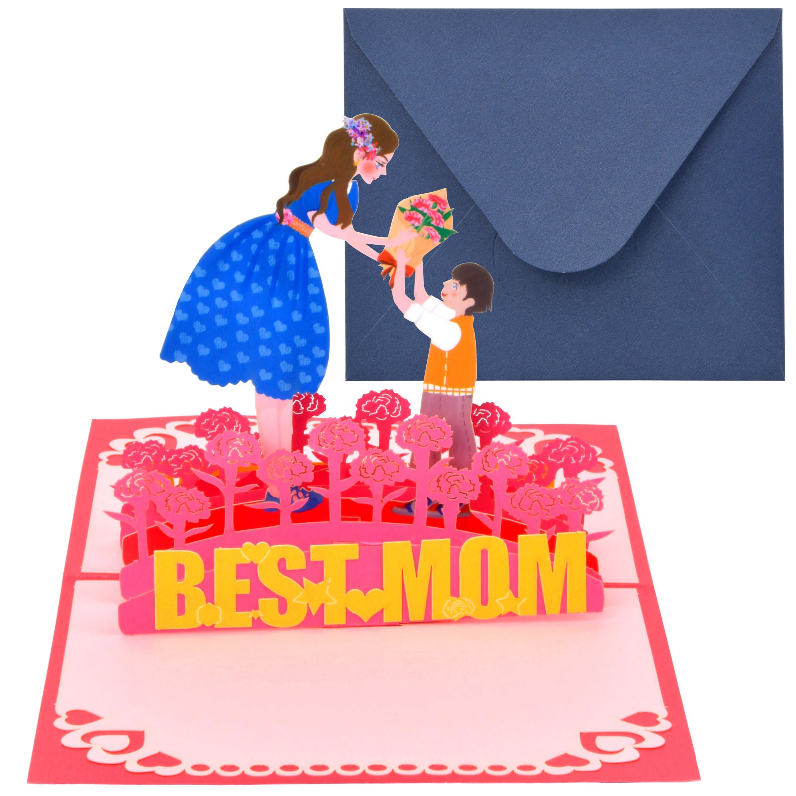3D Pop Up Card 'Best Mom' Mother For Mother's Card With Envelope