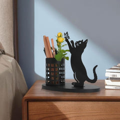 Cat Pencil Holder Desk Organizer Metal Cut Home Decor Office Bedroom
