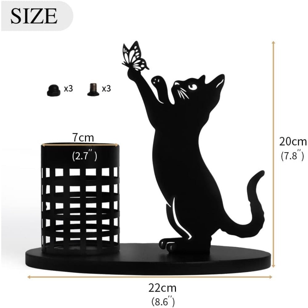 Cat Pencil Holder Desk Organizer Metal Cut Home Decor Office Bedroom