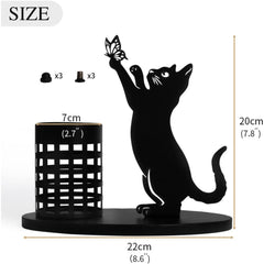 Cat Pencil Holder Desk Organizer Metal Cut Home Decor Office Bedroom