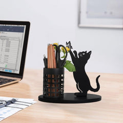 Cat Pencil Holder Desk Organizer Metal Cut Home Decor Office Bedroom