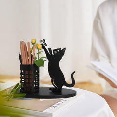 Cat Pencil Holder Desk Organizer Metal Cut Home Decor Office Bedroom