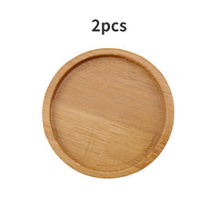 2pcs Bamboo Round Flower Pot Tray Succulent Fairy Wooden Flower Tray