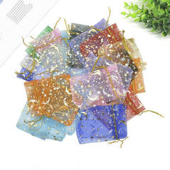 100pcs Moon Star Drawstring Organza Bag Mixed Colors For Weddings And Christmas