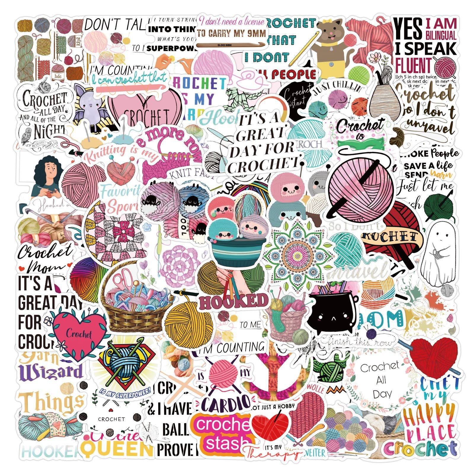 100pcs Cartoon Crochet Needle Graffiti Stickers Waterproof Vinyl Stickers