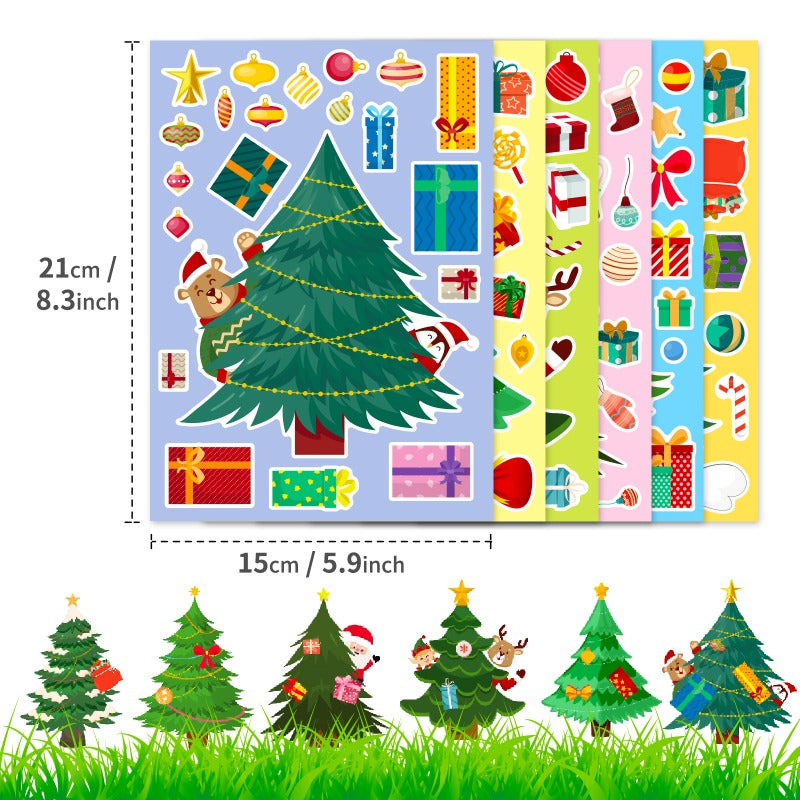 6pcs Christmas Tree Face Changing Stickers for DIY Christmas Parties