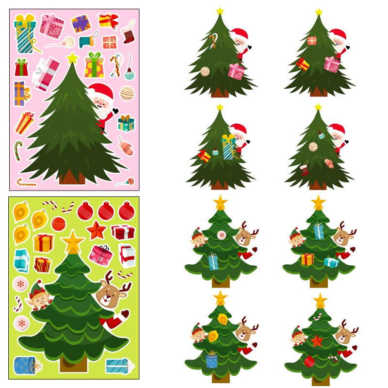 6pcs Christmas Tree Face Changing Stickers for DIY Christmas Parties