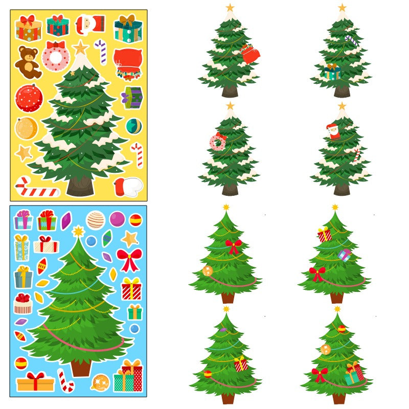 6pcs Christmas Tree Face Changing Stickers for DIY Christmas Parties