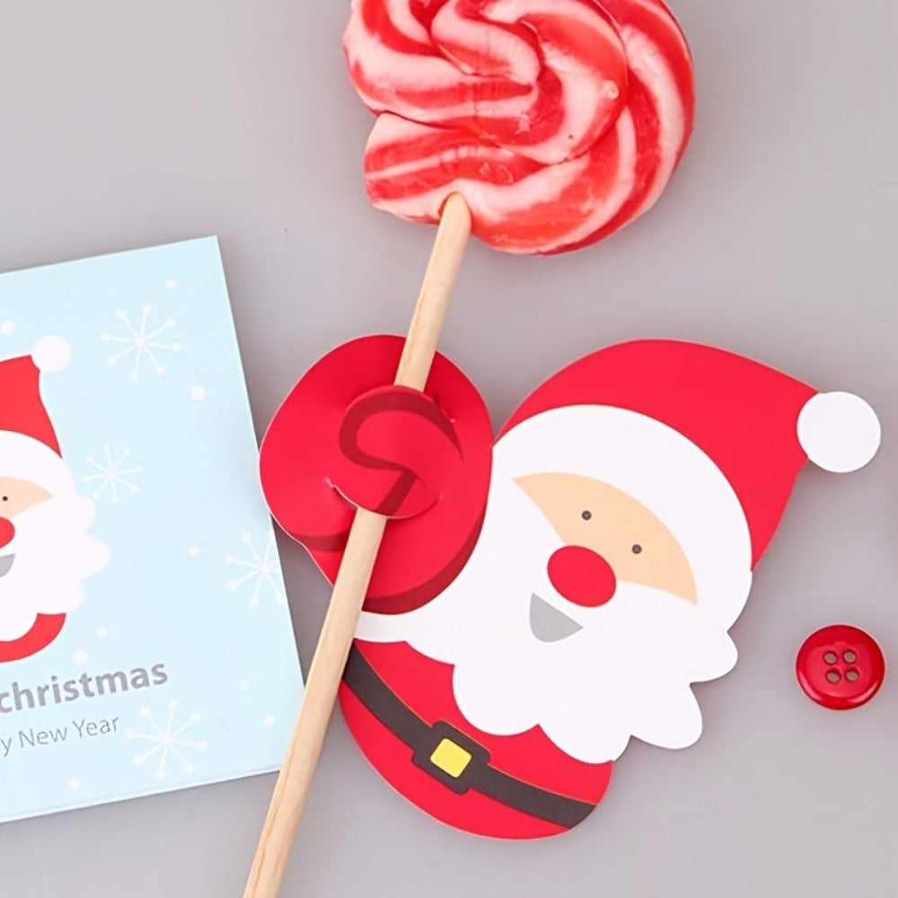 50pcs Christmas Lollipop Cards Santa Snowman Theme DIY Decorative Cardstock