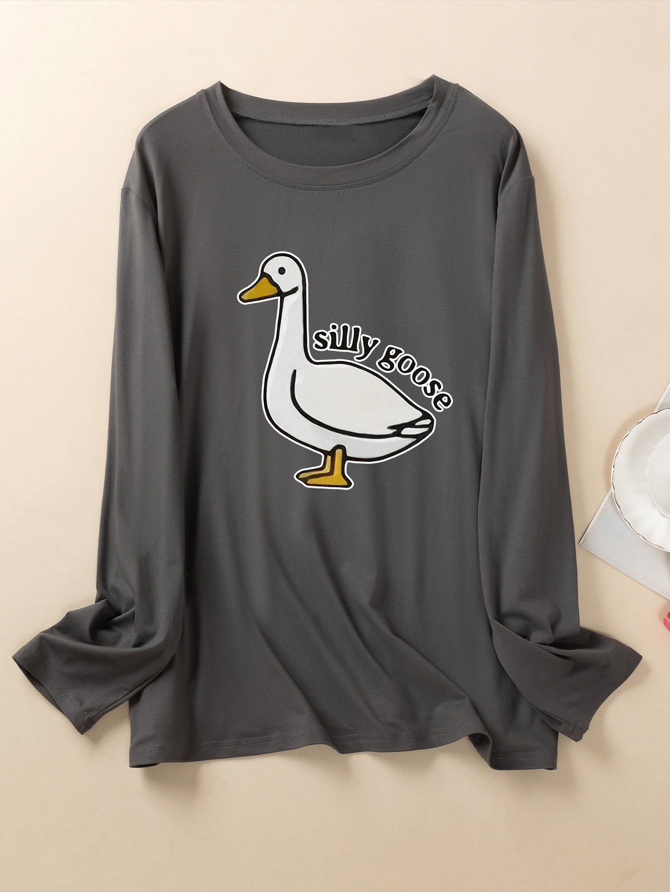  Lounge Top Women's Goose Print Long Sleeve Crew Neck Pajama Top