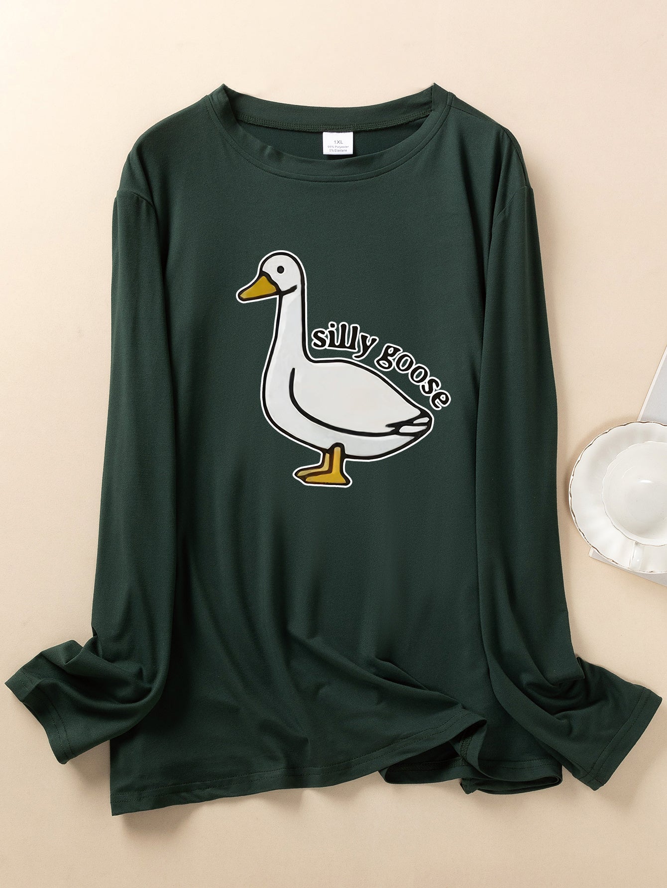  Lounge Top Women's Goose Print Long Sleeve Crew Neck Pajama Top