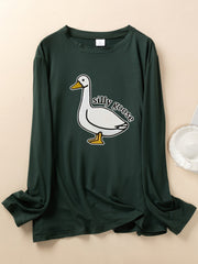  Lounge Top Women's Goose Print Long Sleeve Crew Neck Pajama Top