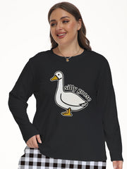  Lounge Top Women's Goose Print Long Sleeve Crew Neck Pajama Top