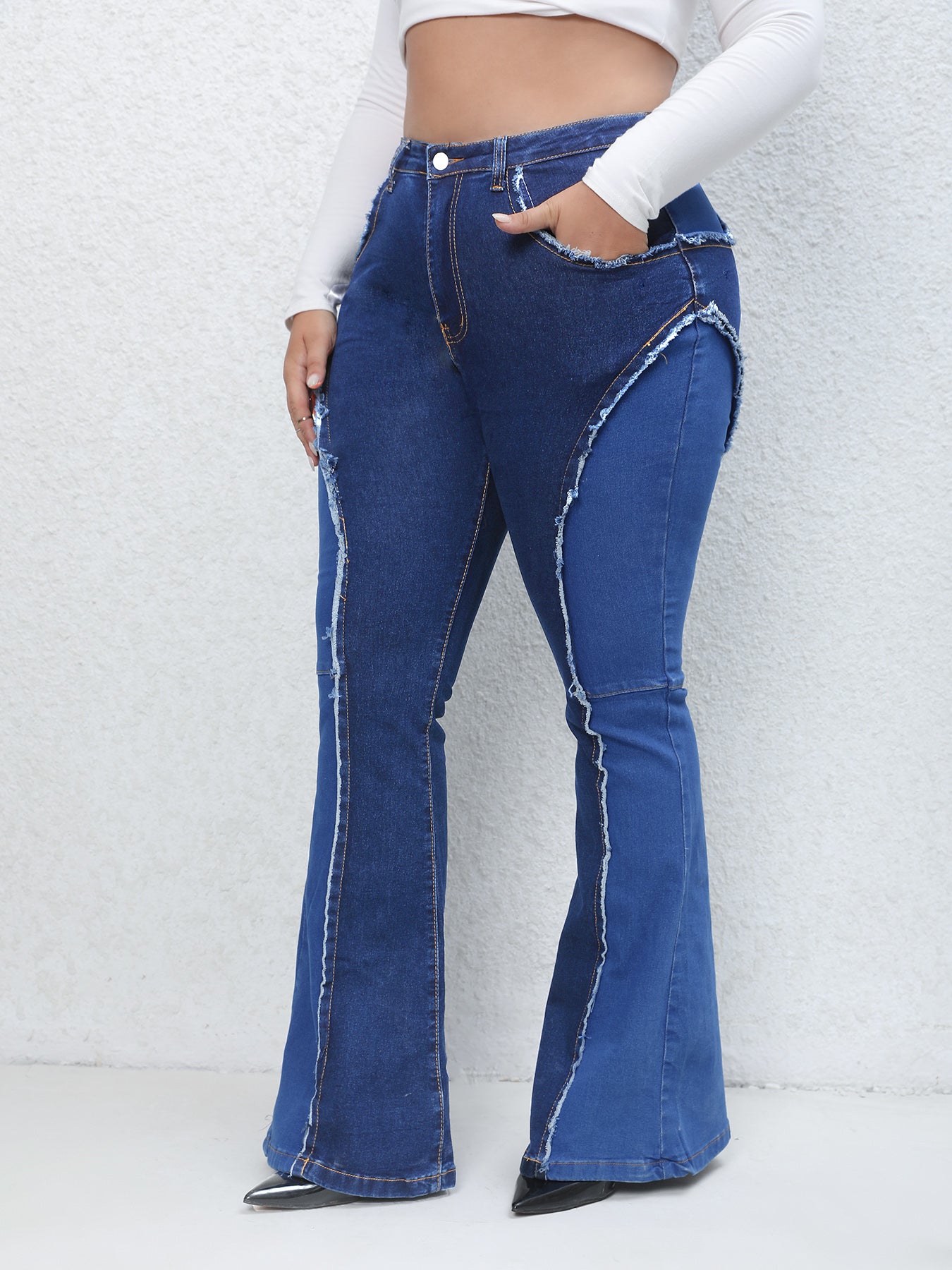  Colorblock High Rise Flared Leg Jeans