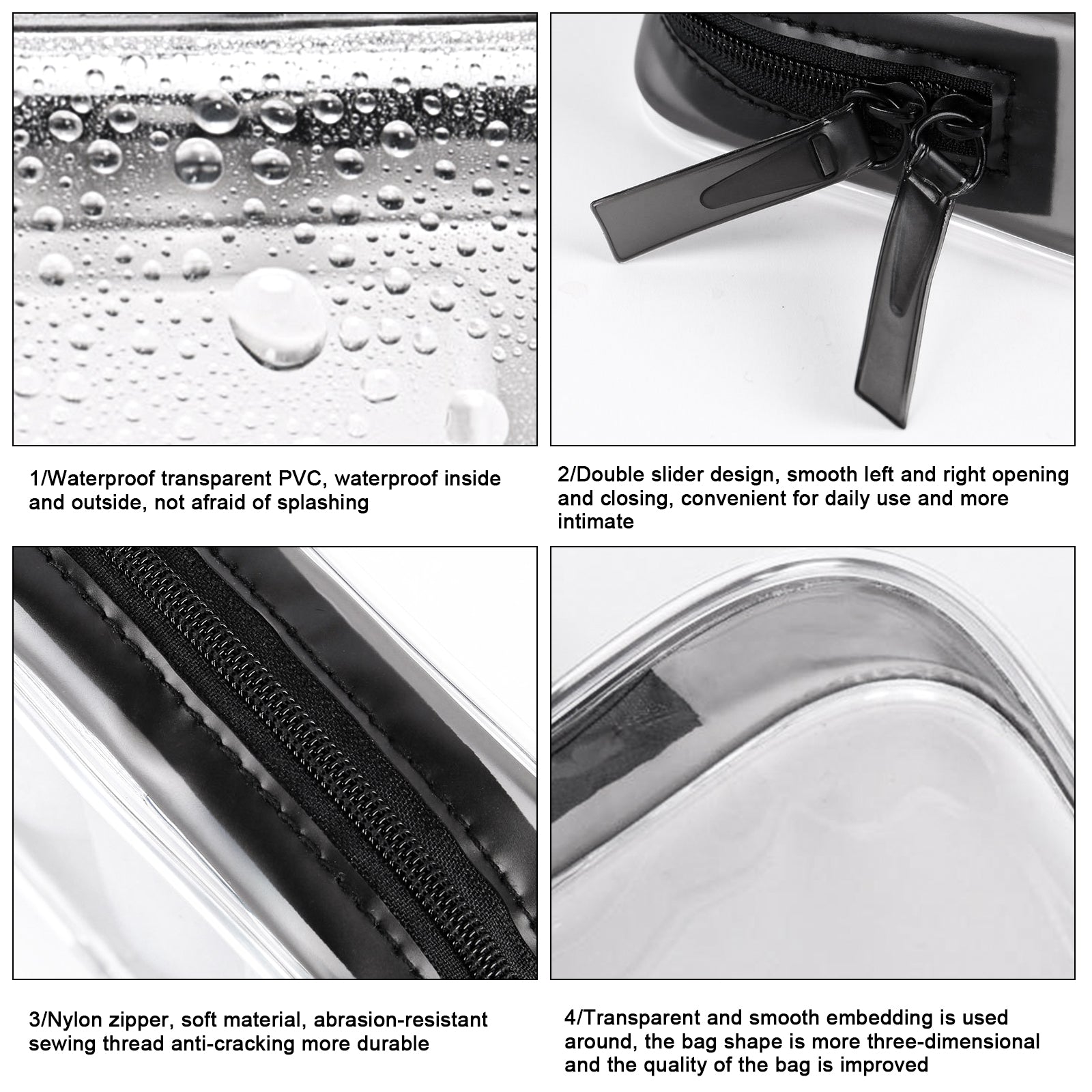 4 Pcs Clear Toiletry Bags Portable Waterproof Travel Pouch Makeup Bags