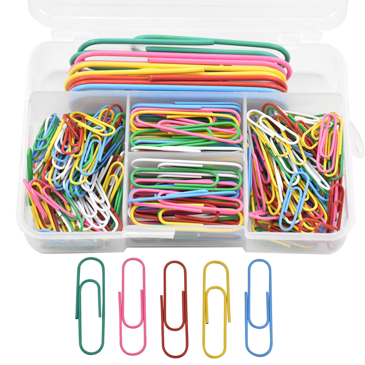 Coloured Paper Clips Set 250pcs Plastic Coated Small Large 28mm 50mm 100mm