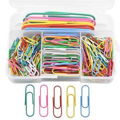 Coloured Paper Clips Set 250pcs Plastic Coated Small Large 28mm 50mm 100mm